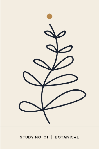 Study No. 01: Botanical by Lake Effect Studios, minimalist single-line ink botanical art print with a gold dot, warm neutral palette